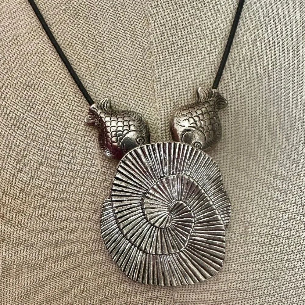 Silver-Tone Fish & Spiral Pendant Statement Necklace